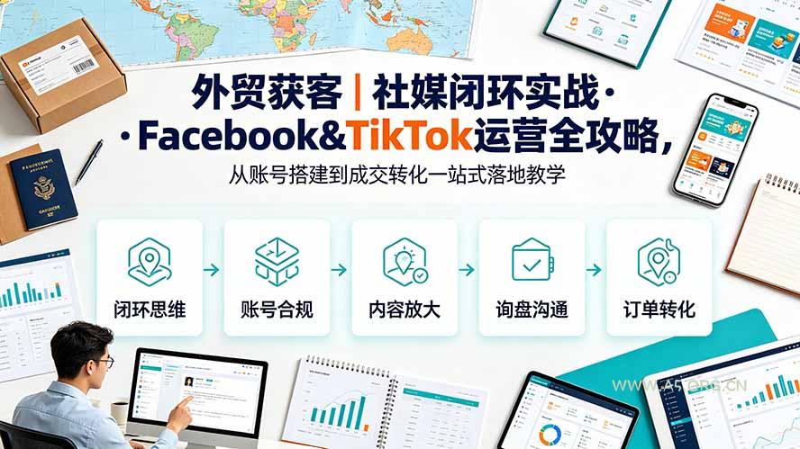 外贸获客|社媒闭环实战·Facebook&TikTok运营全攻略,从账号搭建到成交转化一站式落地教学 - 小红泡 外贸获客|社媒闭环实战·Facebook&TikTok运营全攻略,从账号搭建到成交转化一站式落地教学 - 小红泡