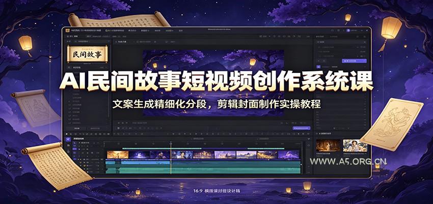 AI民间故事短视频创作系统课：文案生成精细化分段，剪辑封面制作实操教程 - 小红泡