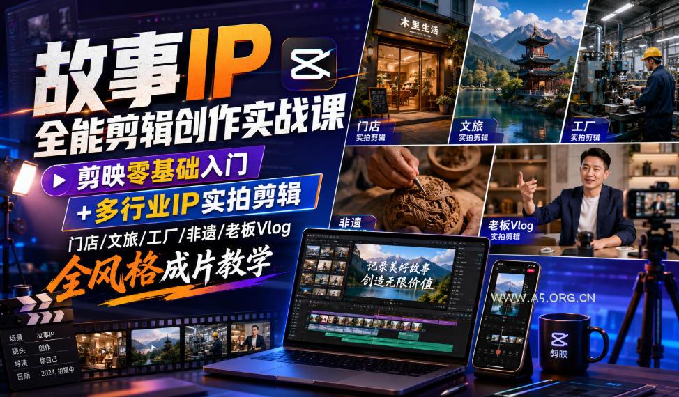故事IP全能剪辑创作实战课|剪映零基础入门+多行业IP实拍剪辑,门店/文旅/工厂/非遗/老板Vlog全风格成片教学 - 小红泡 故事IP全能剪辑创作实战课|剪映零基础入门+多行业IP实拍剪辑,门店/文旅/工厂/非遗/老板Vlog全风格成片教学