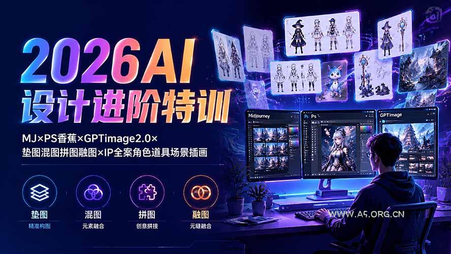 2026AI设计进阶特训：MJ&times;PS香蕉&times;GPTimage2.0&times;垫图混图拼图融图&times;IP全案角色道具场景插画 - 小红泡