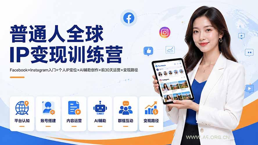 普通人全球IP变现训练营:Facebook×Instagram入门×个人IP定位×AI辅助创作×前30天运营×变现路径 - 小红泡 普通人全球IP变现训练营:Facebook×Instagram入门×个人IP定位×AI辅助创作×前30天运营×变现路径 - 小红泡