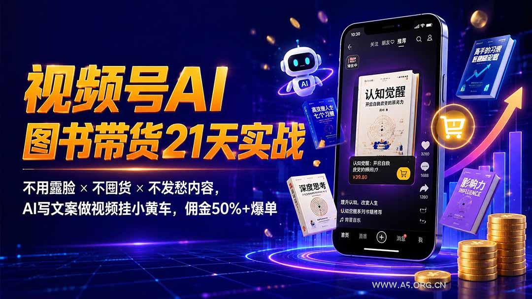 繁花视频号AI图书带货21天实战:不用露脸×不囤货×不发愁内容,AI写文案做视频挂小黄车,佣金50%+爆单 - 小红泡 繁花视频号AI图书带货21天实战:不用露脸×不囤货×不发愁内容,AI写文案做视频挂小黄车,佣金50%+爆单 - 小红泡