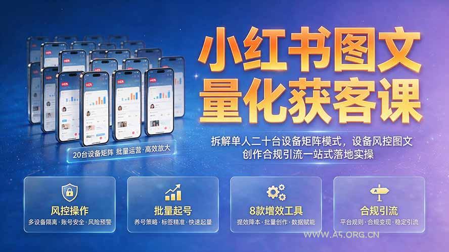 小红书图文量化获客课｜拆解单人二十台设备矩阵模式，设备风控图文创作合规引流一站式落地实操 - 小红泡