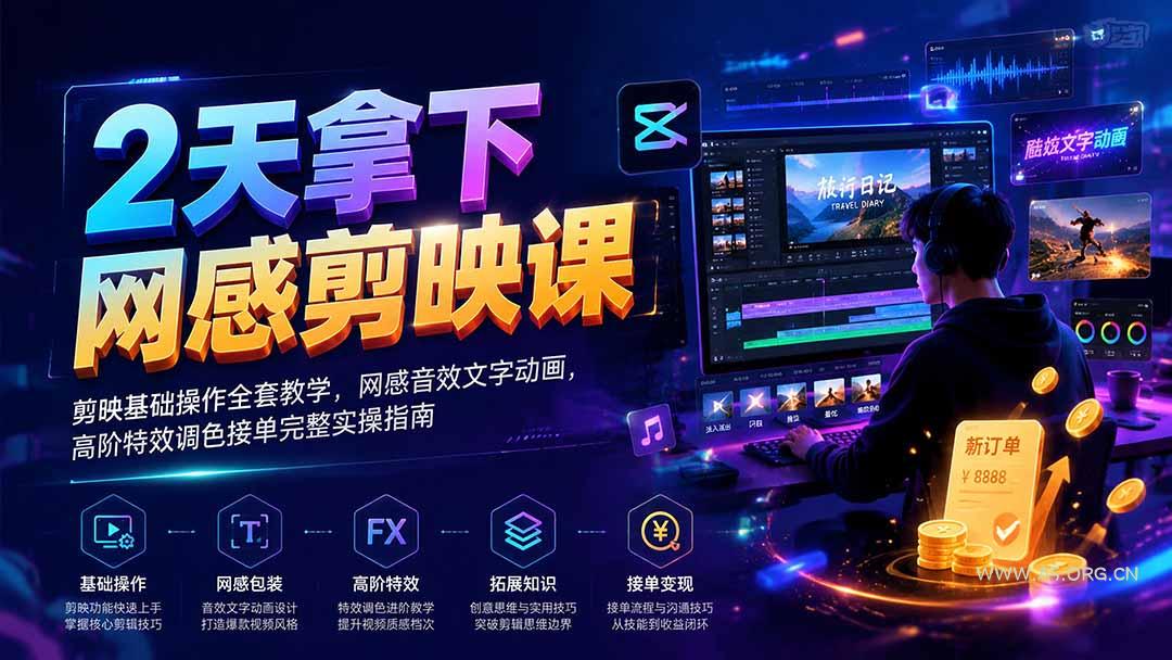 2天拿下网感剪辑课｜剪映基础操作全套教学，网感音效文字动画，高阶特效调色接单完整实操指南 - 小红泡