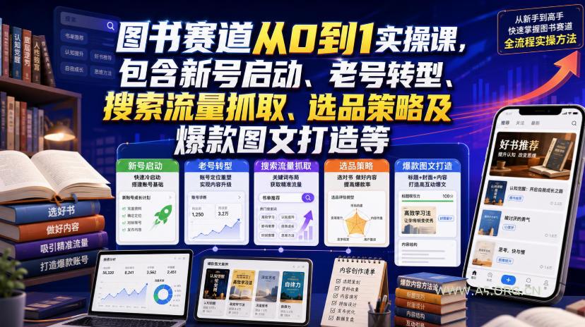 图书赛道从0到1实操课,包含新号启动、老号转型、搜索流量抓取、选品策略及爆款图文打造等 - 小红泡 图书赛道从0到1实操课,包含新号启动、老号转型、搜索流量抓取、选品策略及爆款图文打造等