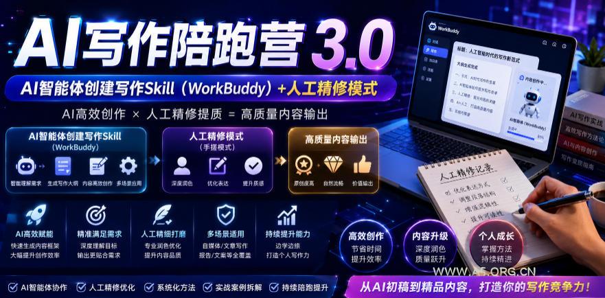 AI写作陪跑营3.0,Ai智能体创建写作skill(workbuddy)+人工手写模式(手搓模式),去除AI痕迹(头条号、公众号、百家号)(更新0730) - 小红泡 AI写作陪跑营3.0,Ai智能体创建写作skill(workbuddy)+人工手写模式(手搓模式),去除AI痕迹(头条号、公众号、百家号)(更新0730)