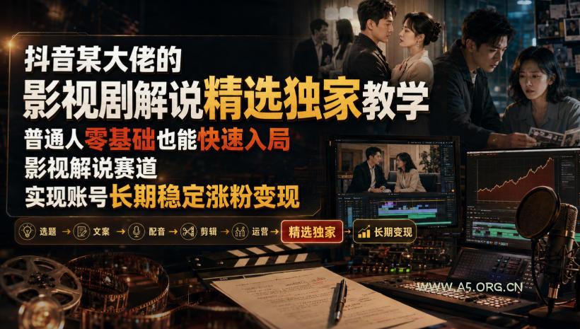 抖音某大佬的影视剧解说精选独家教学，普通人零基础也能快速入局影视解说赛道，实现账号长期稳定变现