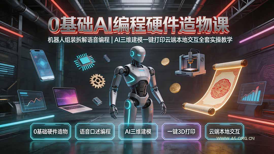 0基础AI编程硬件造物课|机器人组装拆解语音编程,AI三维建模一键打印云端本地交互全套实操教学 - 小红泡 0基础AI编程硬件造物课|机器人组装拆解语音编程,AI三维建模一键打印云端本地交互全套实操教学 - 小红泡