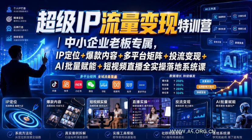 超级IP流量变现特训营|中小企业老板专属,IP定位+爆款内容+多平台矩阵+投流变现+AI批量赋能+短视频直播全实操落地系统课 - 小红泡 超级IP流量变现特训营|中小企业老板专属,IP定位+爆款内容+多平台矩阵+投流变现+AI批量赋能+短视频直播全实操落地系统课