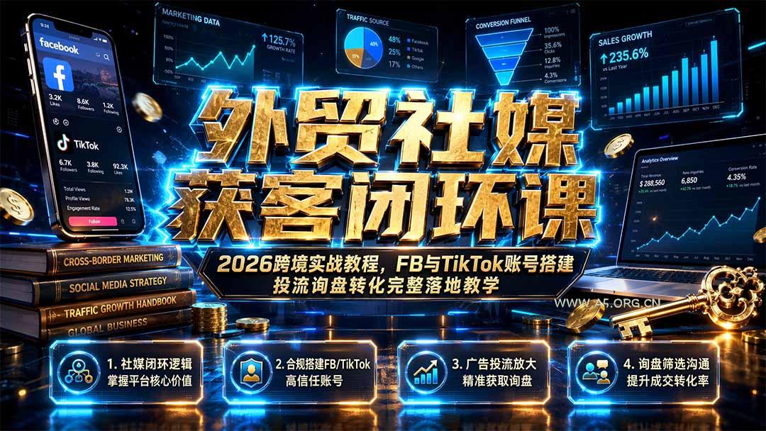 外贸社媒获客闭环课|2026跨境实战教程,FB与TikTok账号搭建投流询盘转化完整落地教学 - 小红泡 外贸社媒获客闭环课|2026跨境实战教程,FB与TikTok账号搭建投流询盘转化完整落地教学 - 小红泡