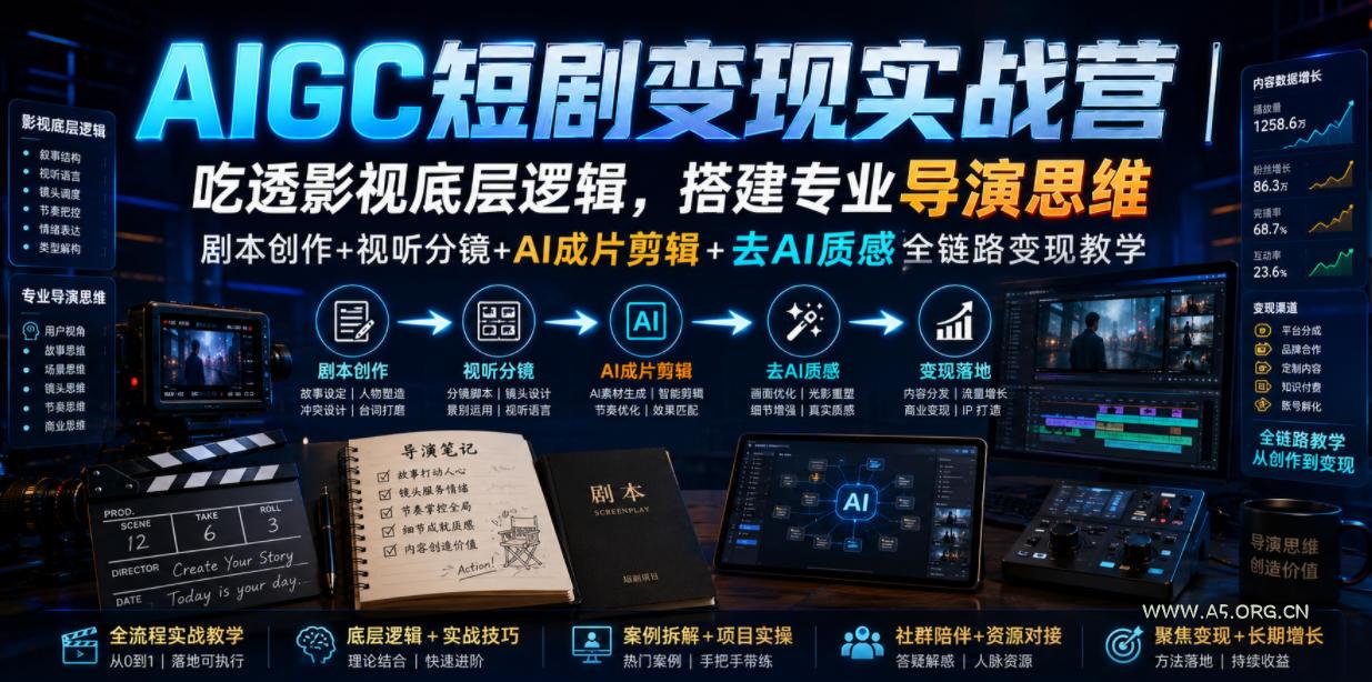 AIGC短剧变现实战营|吃透影视底层逻辑,搭建专业导演思维,剧本创作+视听分镜+AI成片剪辑+去AI质感全链路变现教学 - 小红泡 AIGC短剧变现实战营|吃透影视底层逻辑,搭建专业导演思维,剧本创作+视听分镜+AI成片剪辑+去AI质感全链路变现教学