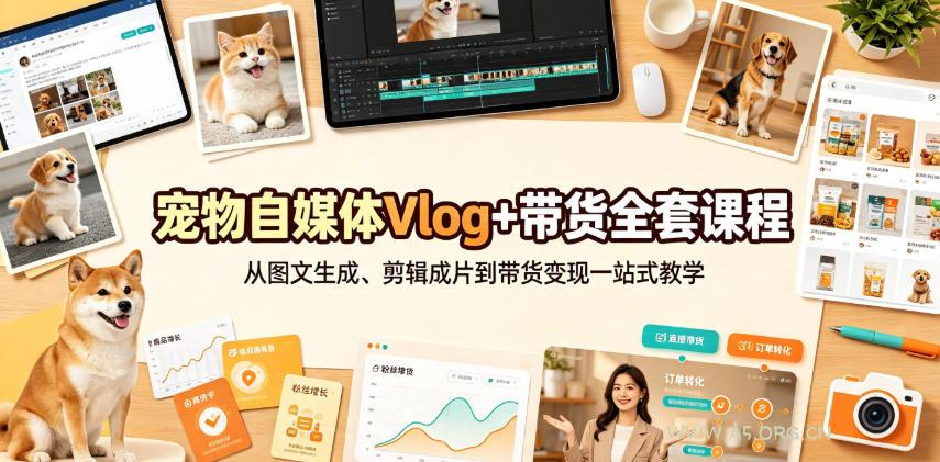 宠物自媒体Vlog+带货全套课程|从图文生成、剪辑成片到带货变现一站式教学 - 小红泡 宠物自媒体Vlog+带货全套课程|从图文生成、剪辑成片到带货变现一站式教学