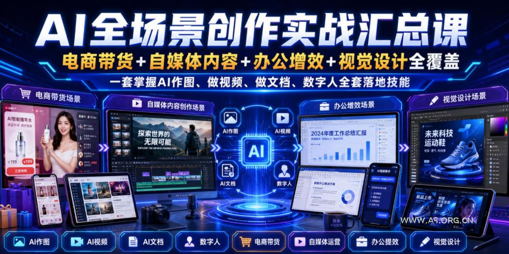 AI全场景创作实战汇总课|电商带货+自媒体内容+办公增效+视觉设计全覆盖,一套掌握AI作图、做视频、做文档、数字人全套落地技能 - 小红泡 AI全场景创作实战汇总课|电商带货+自媒体内容+办公增效+视觉设计全覆盖,一套掌握AI作图、做视频、做文档、数字人全套落地技能