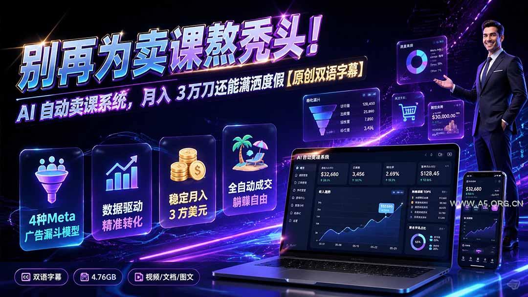 别再为卖课熬秃头！AI 自动卖课系统，月入 3 万刀还能潇洒度假【原创双语字幕】 - 小红泡
