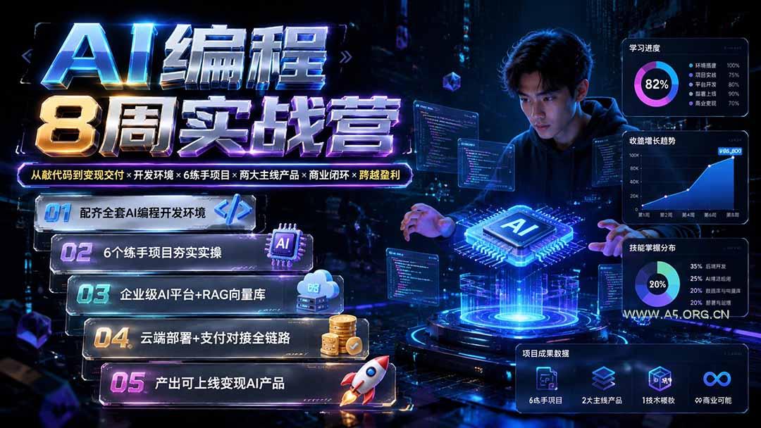 AI编程8周实战营:从敲代码到变现交付×开发环境×6练手项目×两大主线产品×商业闭环×跨越盈利 - 小红泡 AI编程8周实战营:从敲代码到变现交付×开发环境×6练手项目×两大主线产品×商业闭环×跨越盈利 - 小红泡