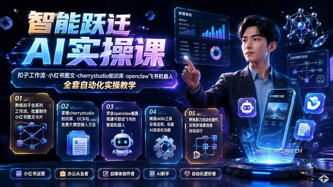 智能跃迁 AI实操课|扣子工作流小红书图文搭建,cherrystudio知识库openclaw飞书机器人全套自动化实操教学 - 小红泡 智能跃迁 AI实操课|扣子工作流小红书图文搭建,cherrystudio知识库openclaw飞书机器人全套自动化实操教学 - 小红泡