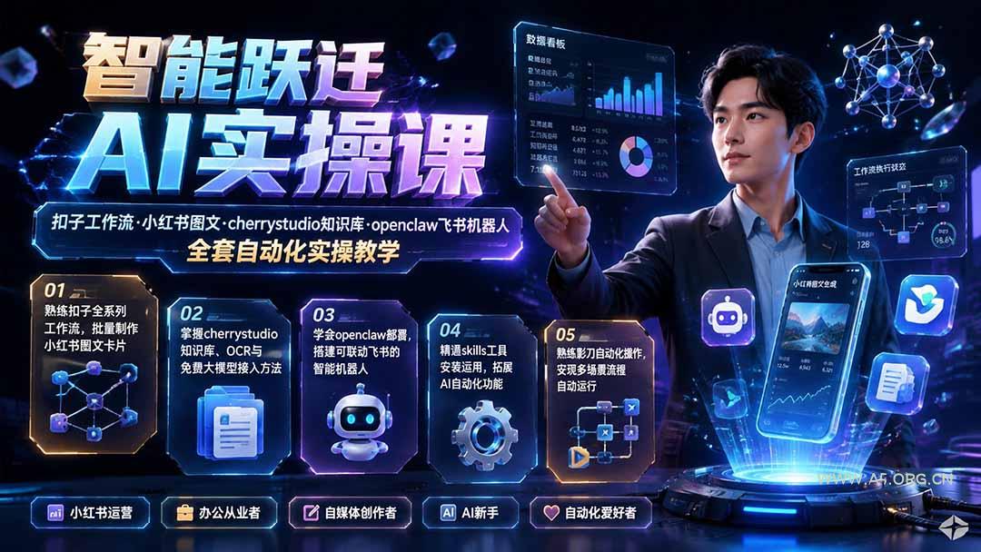 智能跃迁 AI实操课｜扣子工作流小红书图文搭建，cherrystudio知识库openclaw飞书机器人全套自动化实操教学 - 小红泡