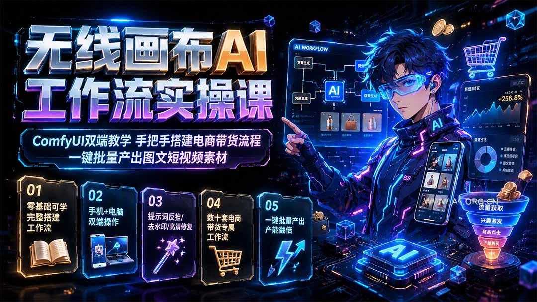 无线画布AI工作流实操课|ComfyUI双端教学,手把手搭建电商带货流程,一键批量产出图文短视频素材 - 小红泡 无线画布AI工作流实操课|ComfyUI双端教学,手把手搭建电商带货流程,一键批量产出图文短视频素材 - 小红泡