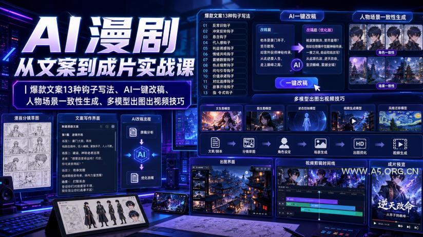 AI漫剧从文案到成片实战课|爆款文案13种钩子写法、AI一键改稿、人物场景一致性生成、多模型出图出视频技巧 - 小红泡 AI漫剧从文案到成片实战课|爆款文案13种钩子写法、AI一键改稿、人物场景一致性生成、多模型出图出视频技巧