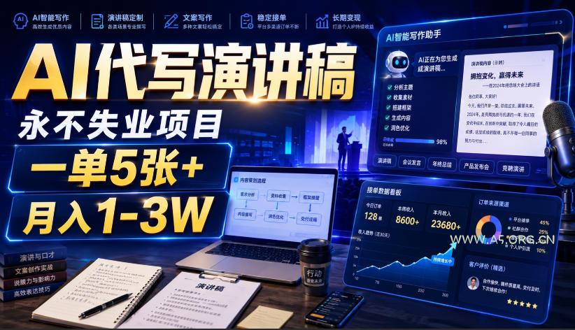 AI代写演讲稿,永不失业项目,一单5张+,月入1-3W【揭秘】 - 小红泡 AI代写演讲稿,永不失业项目,一单5张+,月入1-3W【揭秘】
