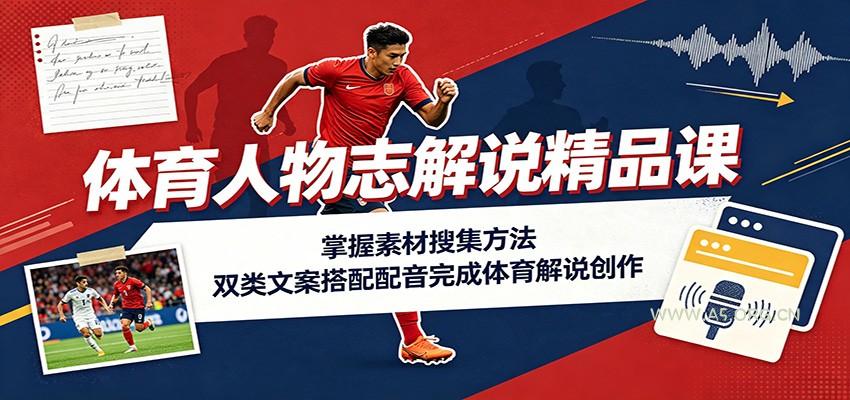 体育人物志解说精品课：掌握素材搜集方法，双类文案搭配配音完成体育解说创作 - 小红泡