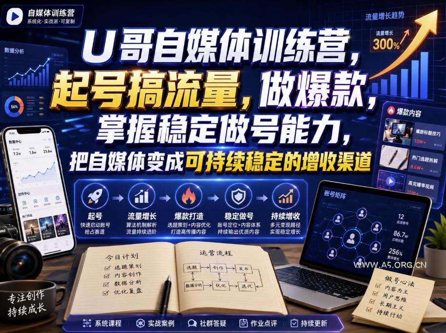 U哥自媒体训练营,起号搞流量,做爆款,掌握稳定做号能力,把自媒体变成可持续稳定的增收渠道 - 小红泡 U哥自媒体训练营,起号搞流量,做爆款,掌握稳定做号能力,把自媒体变成可持续稳定的增收渠道