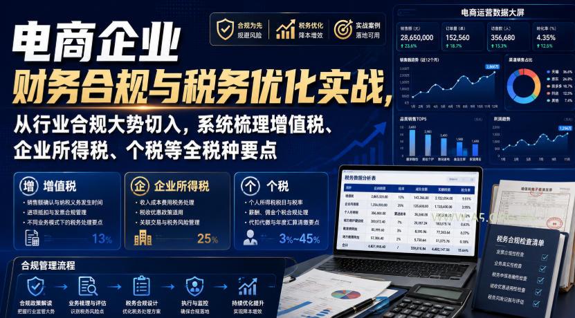 电商企业财务合规与税务优化实战,从行业合规大势切入,系统梳理增值税、企业所得税、个税等全税种要点 - 小红泡 电商企业财务合规与税务优化实战,从行业合规大势切入,系统梳理增值税、企业所得税、个税等全税种要点