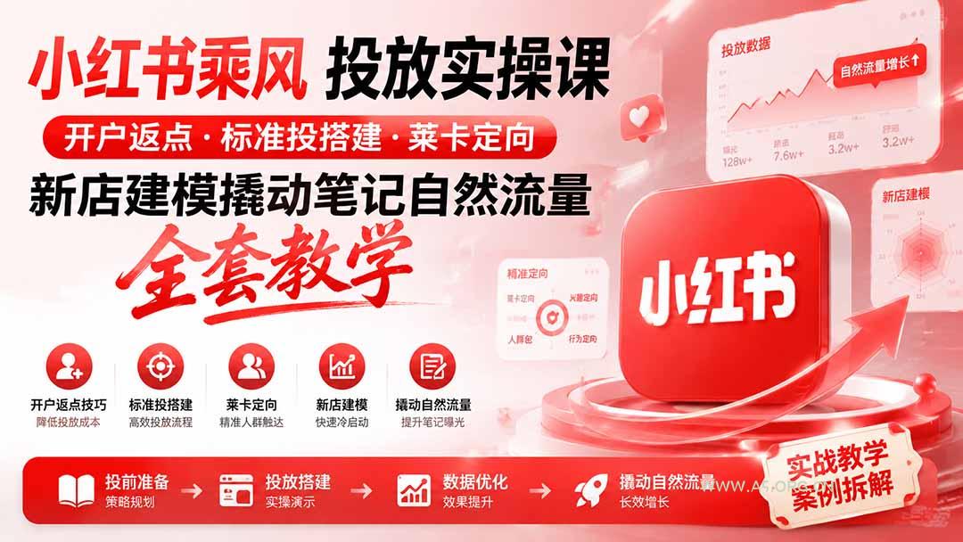 小红书乘风投放-100分钟实操课｜开户返点&middot;标准投搭建&middot;莱卡定向，新店建模撬动笔记自然流量全套教学 - 小红泡