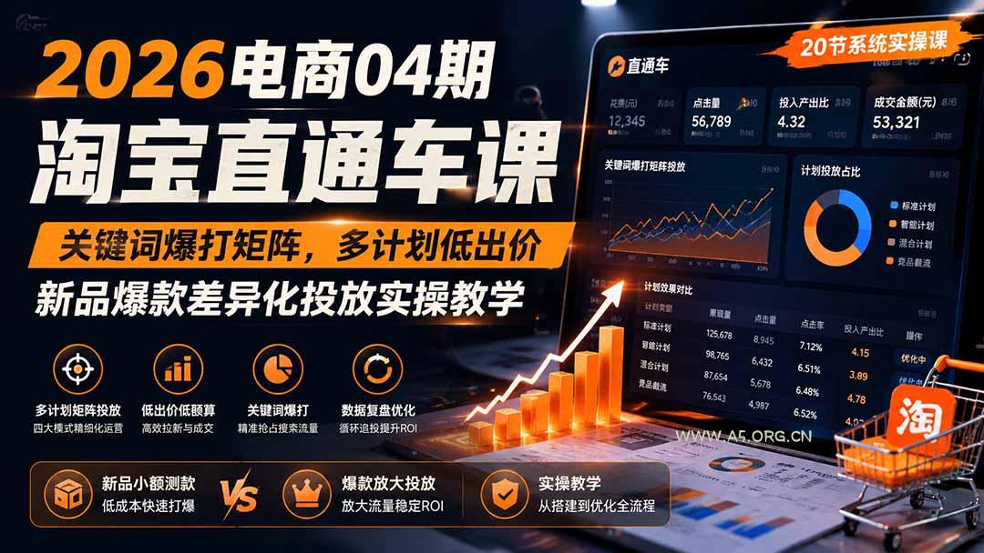 2026电商04期淘宝直通车课|关键词爆打矩阵,多计划低出价,新品爆款差异化投放实操教学 - 小红泡 2026电商04期淘宝直通车课|关键词爆打矩阵,多计划低出价,新品爆款差异化投放实操教学 - 小红泡