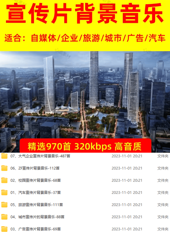 某宝付费购买，常用6G音效合集！970+首宣传片背景音乐，无版权可商用大气素材，分类清晰，高质量内容 - 小红泡