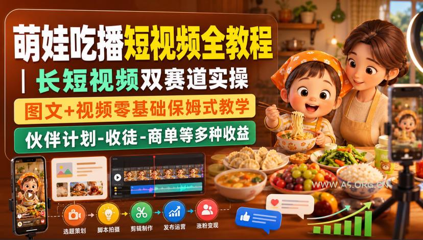 萌娃吃播短视频全教程|长短视频双赛道实操,图文+视频零基础保姆式教学,伙伴计划-收徒-商单等多种变现方式 - 小红泡 萌娃吃播短视频全教程|长短视频双赛道实操,图文+视频零基础保姆式教学,伙伴计划-收徒-商单等多种变现方式