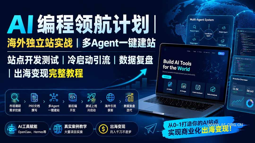 AI编程领航计划｜海外独立站实战｜多Agent一键建站｜站点开发测试｜冷启动引流｜数据复盘｜出海变现完整教程 - 小红泡