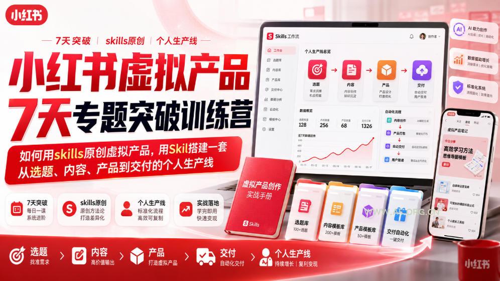 小红书虚拟产品7天专题突破训练营,如何用skills原创虚拟产品,用Skil搭建一套从选题、内容、产品到交付的个人生产线 - 小红泡 小红书虚拟产品7天专题突破训练营,如何用skills原创虚拟产品,用Skil搭建一套从选题、内容、产品到交付的个人生产线