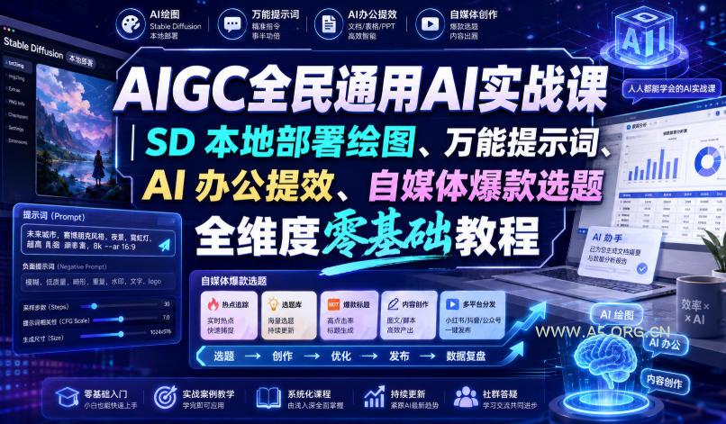 AIGC全民通用AI实战课|SD本地部署绘图、万能提示词、AI办公提效、自媒体爆款选题全维度零基础教程 - 小红泡 AIGC全民通用AI实战课|SD本地部署绘图、万能提示词、AI办公提效、自媒体爆款选题全维度零基础教程