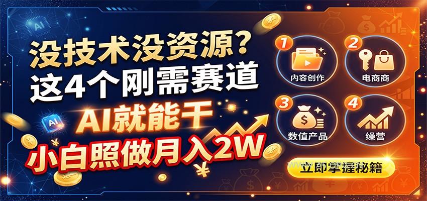 没技术没资源？这4个刚需赛道，AI就能干，小白照做月入2W - 小红泡