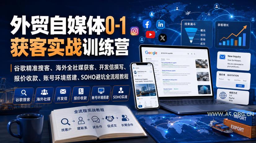 外贸自媒体0-1获客实战训练营|谷歌精准搜客、海外全社媒获客、开发信撰写、报价收款、账号环境搭建、SOHO避坑全流程教程 - 小红泡 外贸自媒体0-1获客实战训练营|谷歌精准搜客、海外全社媒获客、开发信撰写、报价收款、账号环境搭建、SOHO避坑全流程教程