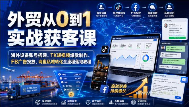 外贸从0到1实战获客课|海外设备账号搭建、TK短视频爆款制作、FB广告投放、询盘私域转化全流程落地教程 - 小红泡 外贸从0到1实战获客课|海外设备账号搭建、TK短视频爆款制作、FB广告投放、询盘私域转化全流程落地教程