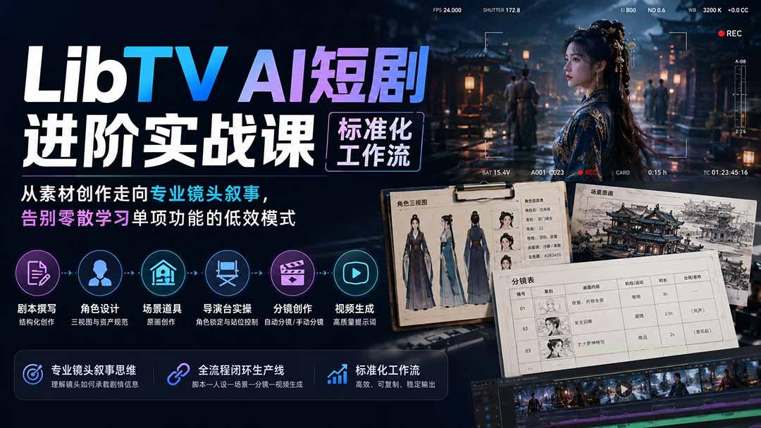 LibTV AI短剧进阶实操课标准化工作流;从素材创作走向专业镜头叙事,告别零散学习单项功能的低效模式 - 小红泡 LibTV AI短剧进阶实操课标准化工作流;从素材创作走向专业镜头叙事,告别零散学习单项功能的低效模式 - 小红泡
