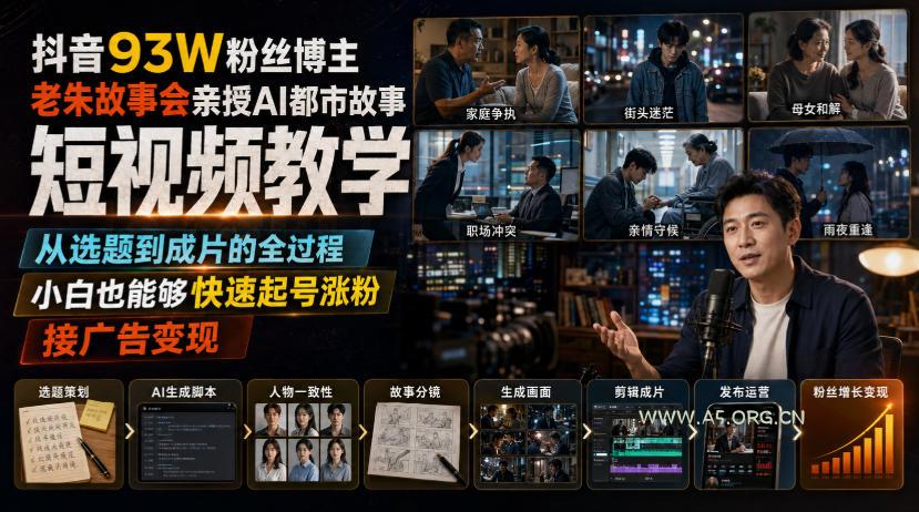 抖音93W粉丝博主老朱故事会亲授AI都市故事短视频教学,从选题到成片的全过程,小白也能够快速起号涨粉接广告变现 - 小红泡 抖音93W粉丝博主老朱故事会亲授AI都市故事短视频教学,从选题到成片的全过程,小白也能够快速起号涨粉接广告变现