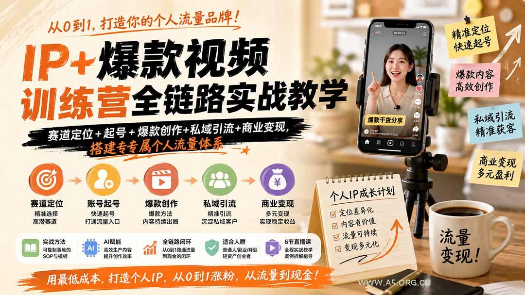 IP+爆款视频训练营全链路实战教学;赛道定位+起号+爆款创作+私域引流+商业变现,搭建专属个人流量体系 - 小红泡 IP+爆款视频训练营全链路实战教学;赛道定位+起号+爆款创作+私域引流+商业变现,搭建专属个人流量体系 - 小红泡