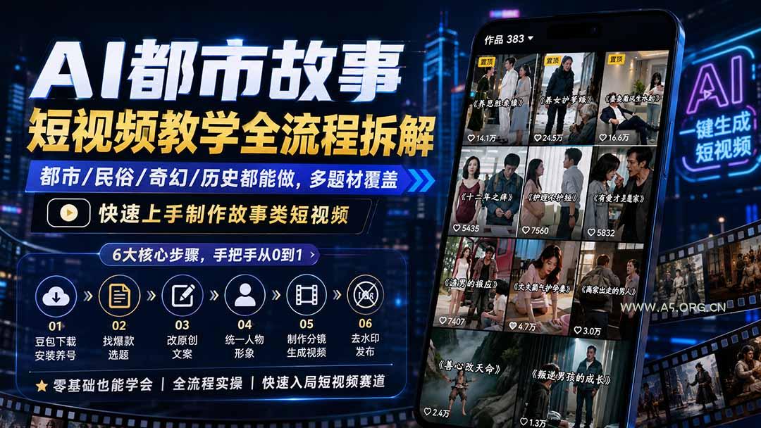 AI都市故事短视频教学全流程拆解；都市/民俗/奇幻/历史都能做多题材覆盖，快速上手制作故事类短视频 - 小红泡