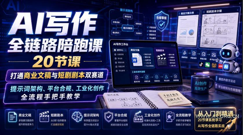 AI写作全链路陪跑课|20节课打通商业文稿与短剧剧本双赛道,提示词架构、平台合规、工业化创作全流程手把手教学 - 小红泡 AI写作全链路陪跑课|20节课打通商业文稿与短剧剧本双赛道,提示词架构、平台合规、工业化创作全流程手把手教学