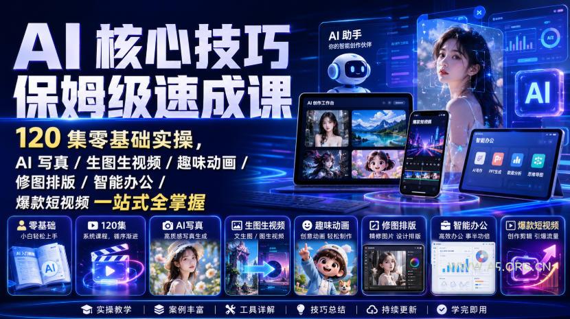 AI核心技巧保姆级速成课|120集零基础实操,AI写真/生图生视频/趣味动画/修图排版/智能办公/爆款短视频一站式全掌握 - 小红泡 AI核心技巧保姆级速成课|120集零基础实操,AI写真/生图生视频/趣味动画/修图排版/智能办公/爆款短视频一站式全掌握