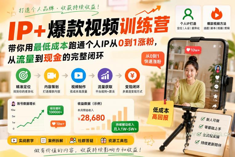 IP+爆款视频训练营,带你用最低成本跑通个人IP从0到1涨粉,从流量到现金的完整闭环 - 小红泡 IP+爆款视频训练营,带你用最低成本跑通个人IP从0到1涨粉,从流量到现金的完整闭环