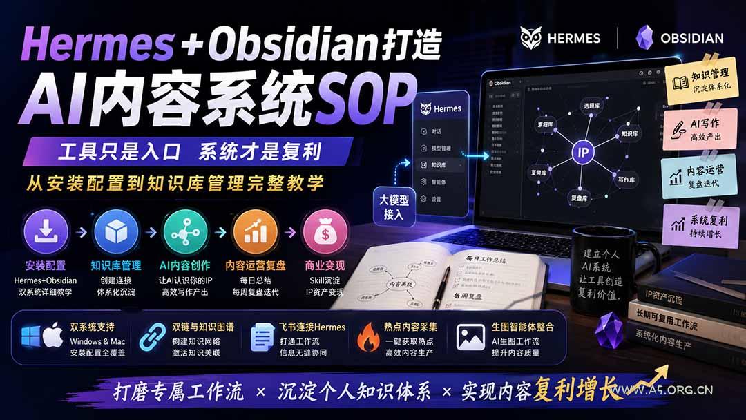 Hermes+Obsidian打造AI内容系统SOP；工具只是入口系统才是复利，从安装配置到知识库管理完整教学 - 小红泡