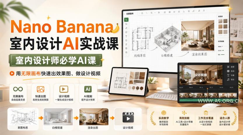 Nano Banana室内设计AI实战课,室内设计师必学AI课,用无限画布快速出效果图、做设计视频 - 小红泡 Nano Banana室内设计AI实战课,室内设计师必学AI课,用无限画布快速出效果图、做设计视频