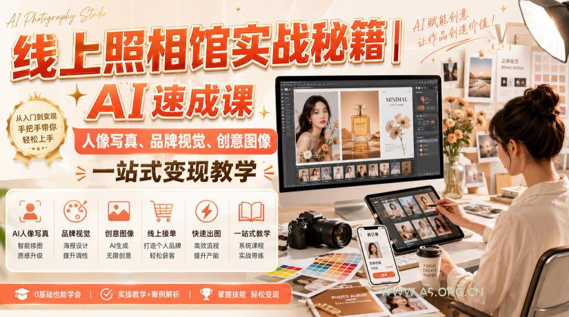 线上照相馆实战秘籍｜AI速成课，人像写真、品牌视觉、创意图像一站式变现教学