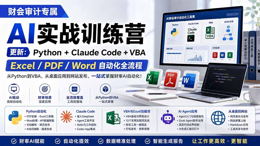 财会审计专属 AI实战训练营：Python+Claude Code+VBA，Excel/PDF/Word自动化全流程 (更新 - 小红泡