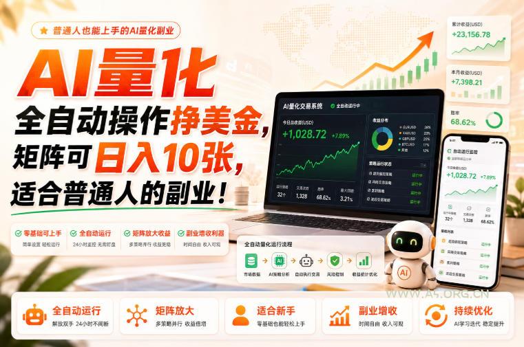 AI量化全自动操作挣美金,矩阵可日入10张,适合普通人的副业!【揭秘】 - 小红泡 AI量化全自动操作挣美金,矩阵可日入10张,适合普通人的副业!【揭秘】