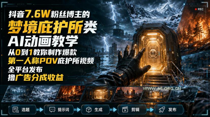 抖音7.6W粉丝博主的梦境庇护所类AI动画教学,从0到1教你制作爆款第一人称POV庇护所视频,全平台发布撸广告分成收益 - 小红泡 抖音7.6W粉丝博主的梦境庇护所类AI动画教学,从0到1教你制作爆款第一人称POV庇护所视频,全平台发布撸广告分成收益